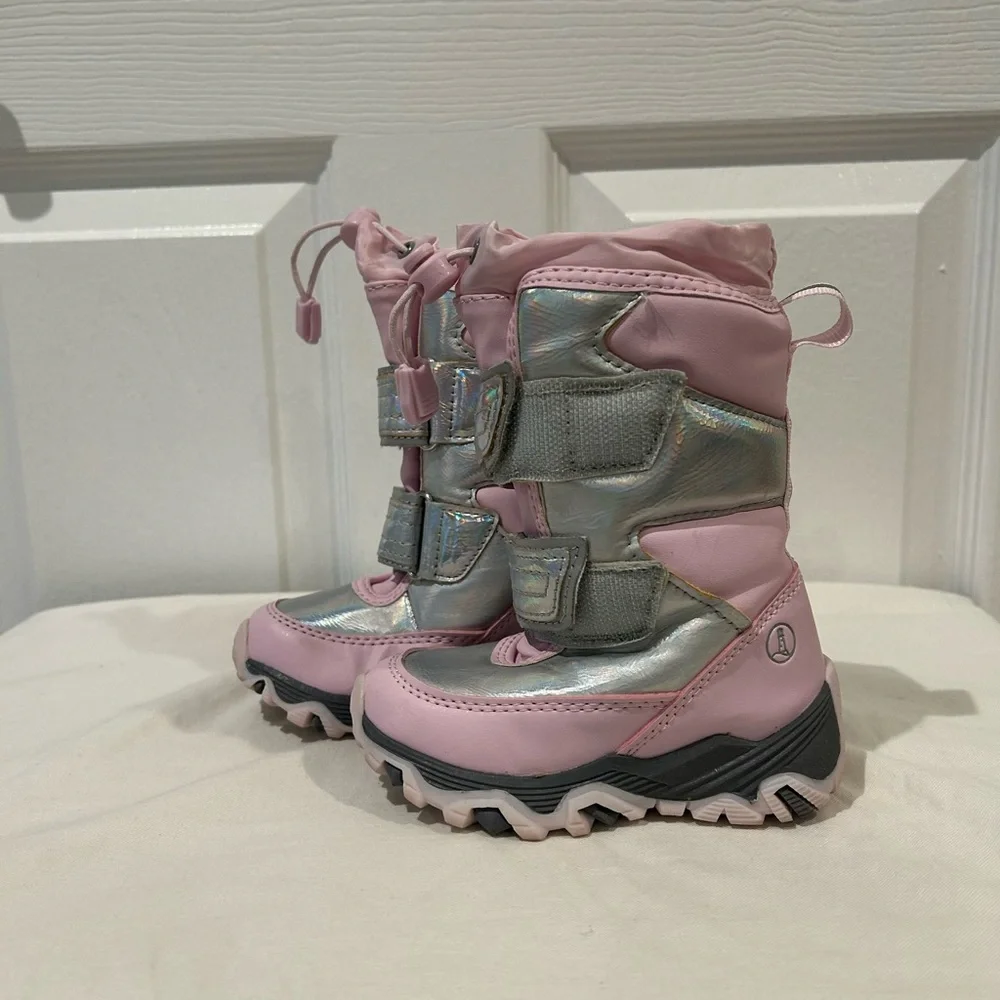Lands' End Toddler Sz 5 Pink and Silver Holographic Tall Snow Boots